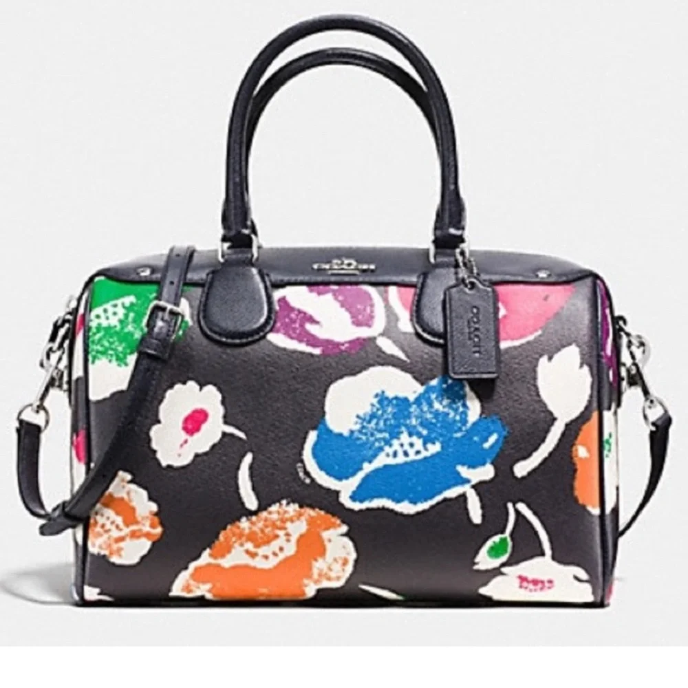 Coach Bennett Satchel Floral Print Navy Blue crossbody bag and handbag